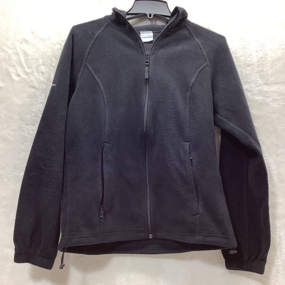 Columbia Women's Black Fleece Jacket Full Zip Sweater Size M Loose Zip Pockets